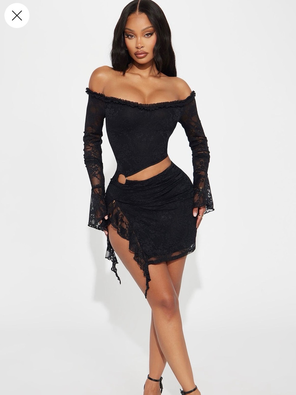 One Of One Lace Mini Dress. Off-Shoulder Black Lace Cutout. Fashion Nova Size S